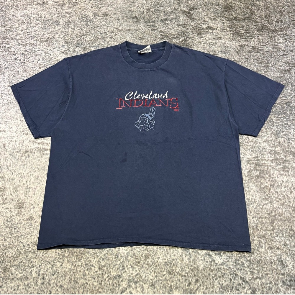 VTG Lee Sport Cleveland Indians T Shirt Mens XXL Navy Blue Embroidered Logo MLB